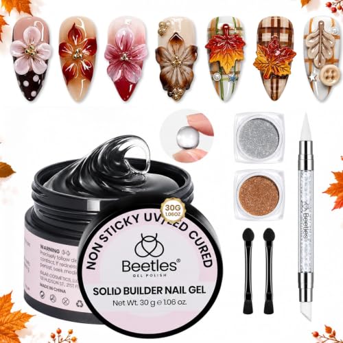 Beetles 3D Solid Builder Nail Gel, 30g Clear Sculpting Set with Silicone Pen