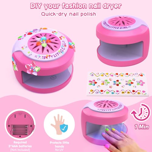 BATTOP Water-Based Kids Nail Polish Set with Dryer & Nail Tips Kit, 6 Colors & Stickers