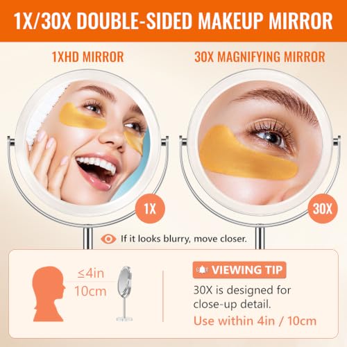 Auxmir 8" Double-Sided Makeup Mirror, 1X/30X Magnification