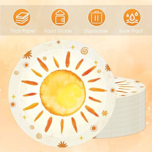 Bohemian Sunshine Party Plates - 60 Pack 7-Inch Yellow Disposable Tableware