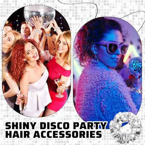 Lyrow 12 Pack Silver Disco Sequin Hair Scrunchies - Party Accessories