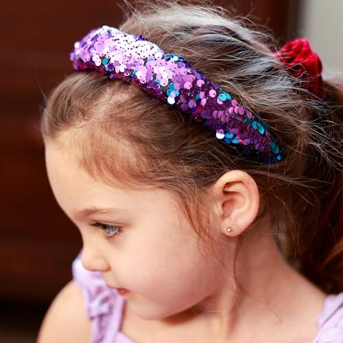 FROG SAC Reversible Sequin Headband for Girls, Teal/Purple Sparkly Rainbow Kids Hair Accessory