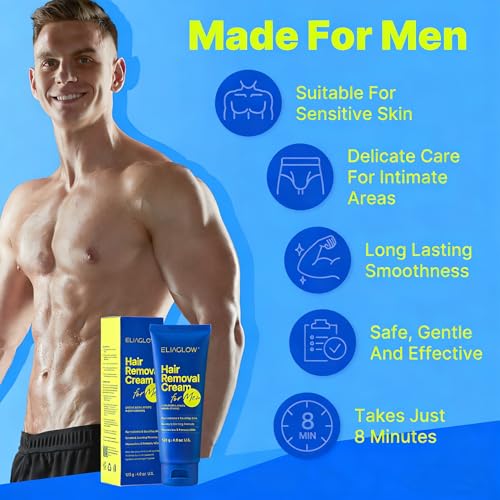 ELIAGLOW Hair Removal Cream for Men & Women - 4 Ounce, Gentle Formula for Intimate Areas, Body, Legs, Chest