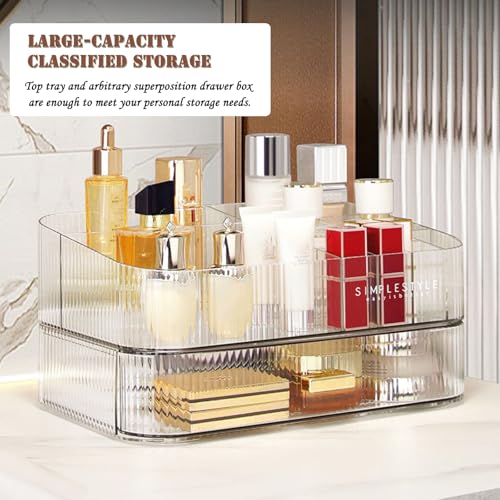 Cendray Makeup Organizer with Drawers, Stackable Clear Tray – Large Cosmetic Storage