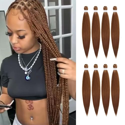 24 Inch Pre-Stretched Braiding Hair - 6 Packs Brown Yaki Extensions