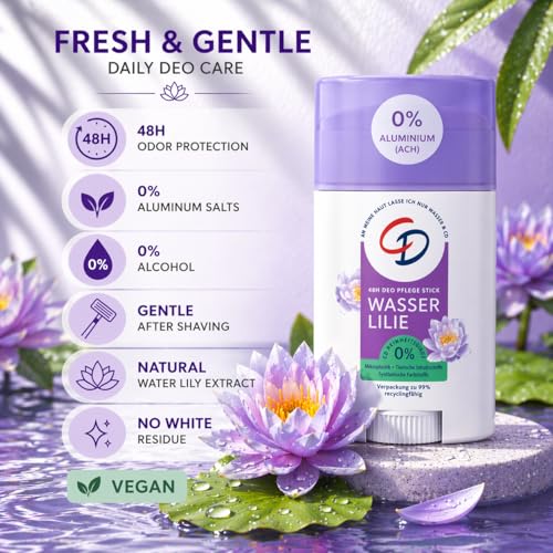 CD Water Lily Deodorant Stick - Alcohol-Free, Vegan, Sensitive Skin, 40ml