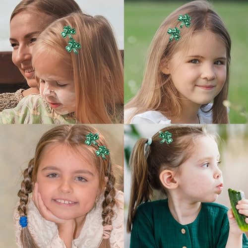 HIFANMM Style 2 Green Shamrock Sequin Hair Clips for Women & Girls St. Patrick's Day Party Accessory 6pcs