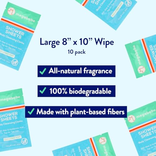 Megababe Cucumber Mint Shower Wipes - Oversized Refreshing Sheets