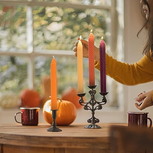 Hand-Rolled Beeswax Taper Candles - Set of 4, 8" Natural Beeswax