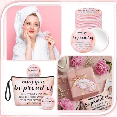 Be Proud Inspirational Compact Mirror & Canvas Makeup Bag Set for Women - 24 pcs