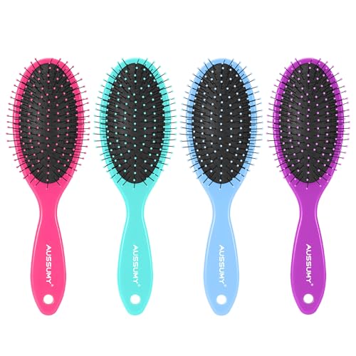 Aussumy 4 Pack Detangling Hair Brushes with Soft Bristles - Colorful Set for Wet & Dry Hair