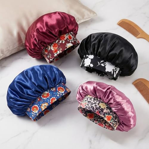 4 Pack Satin Sleep Bonnet for Hair Protection & Moisture Retention