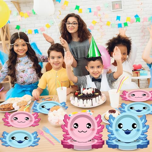 Axolotl Birthday Party Plates Set for 20 Guests – 7 Inch Dessert Plates & Forks