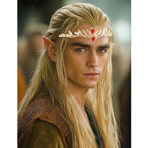 AHONEY Red Fairy Crown Elf Headpiece - Vintage Leaf Circlet for Women & Men