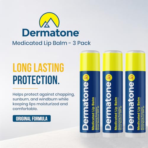 Dermatone SPF 30 Medicated Lip Balm - Soothing Cocoa Butter & Aloe, 3-Pack