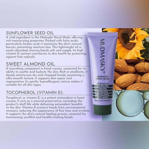MUDMASKY Midnight Hand Mask 40ml - Hydrating Anti-Aging Hand Treatment with Vitamin E & Natural Oils