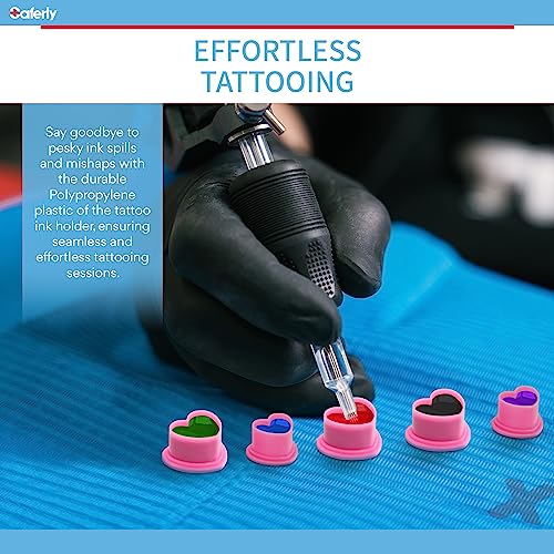 Saferly Heart-Shaped Tattoo Ink Caps - Large Pink Disposable Cups