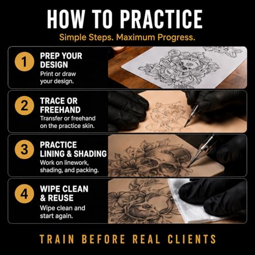 Jconly 20-Sheet Tattoo Practice Skin, 8x6 Double-Sided Fake Skin