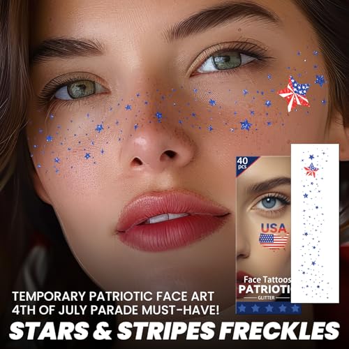 Labor Day Glitter Freckles & Temporary Tattoos - 40 Sheets USA Designs