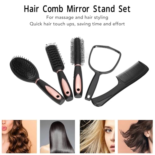 5-Piece Hair Brush and Comb Set with Mirror for Women