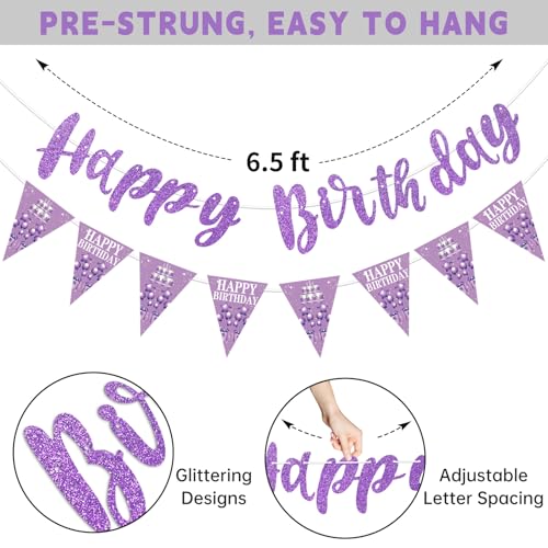 Purple Silver Birthday Decorations Kit for Girls & Women