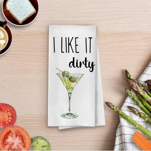 Funny Dirty Martini Kitchen Towels - Waffle Weave 16x24 Inches