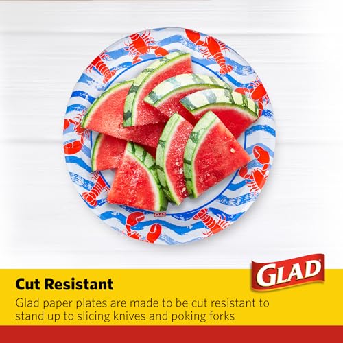 Glad 10-Inch Round Disposable Paper Plates – Lobster Waves, 50 Count