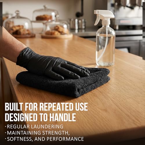 RIVERSIDE Black Washcloths Pack of 12 | 12x12 Inches | 100% Cotton Soft & Absorbent Towels