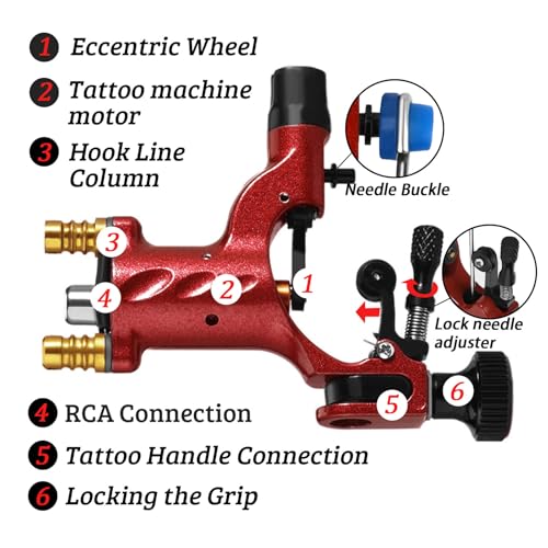 ATOMUS Rotary Tattoo Machine - Professional Liner & Shader Gun (Red)