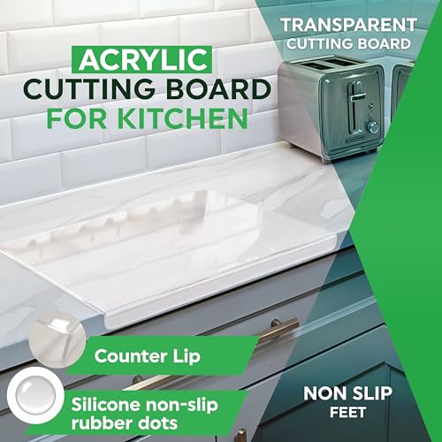 Acrylic Cutting Board with Counter Lip - Non-Slip & Durable 16x12