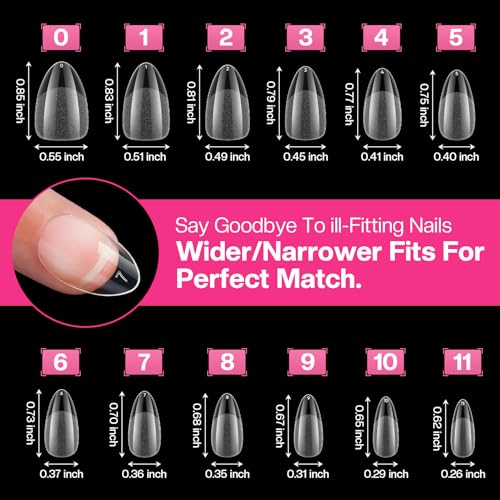 Glamonade 312pcs Short Almond Gel Nail Tips - Professional Press On Extensions
