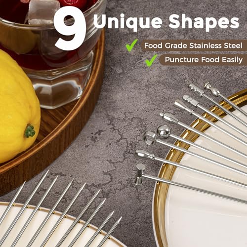 Reusable Stainless Steel Martini Cocktail Picks - 9 Pcs, 4.1 in