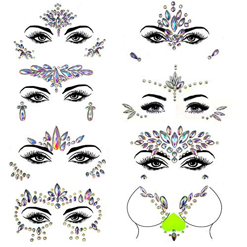 8 Sets Luminous Face Gems for Rave & Halloween Makeup