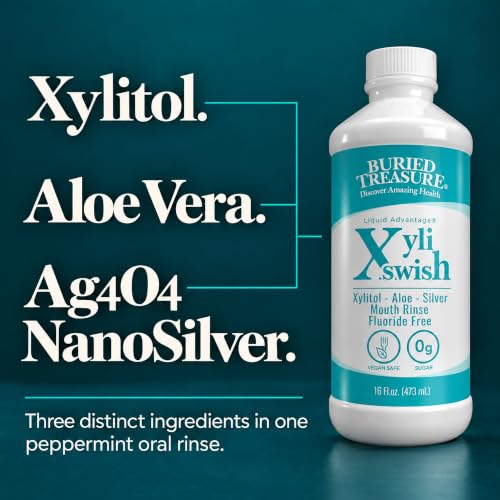 Buried Treasure XYLI Swish Alcohol Free Mouth Rinse 16 fl oz – Peppermint, Sugar-Free
