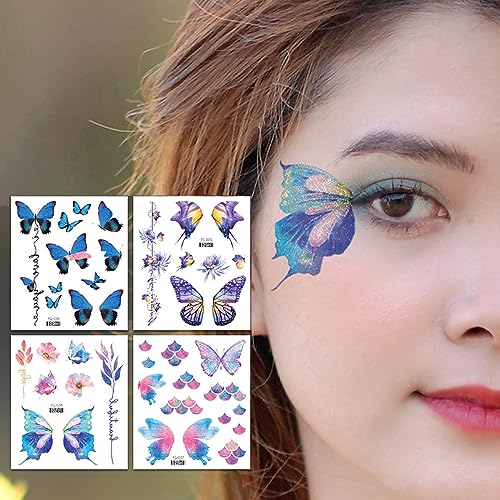 14 Sheets Glitter Butterfly Temporary Tattoos for Face Body & Eye Decoration