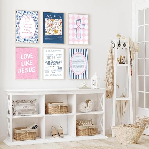 Christian Wall Art Set - Pink Blue Bible Verse Canvas Prints 8x10