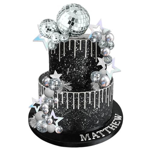Disco Ball Cake Topper Set with Stars for 70s Theme Parties