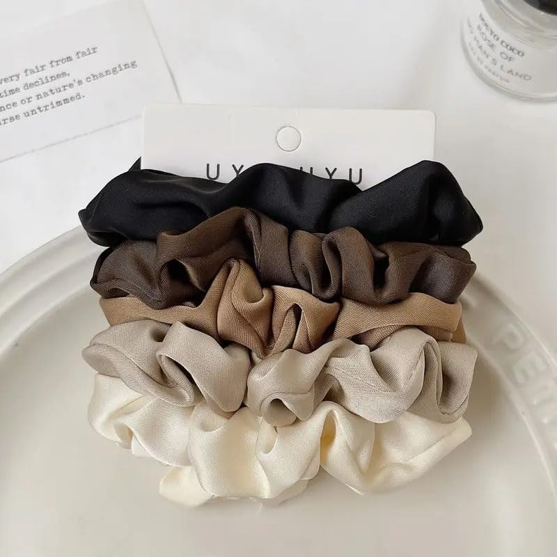 Satin Silk Scrunchies - 5 Pcs Soft Hair Ties for Women | Fashionable Ponytail Holders & Hair Accessories