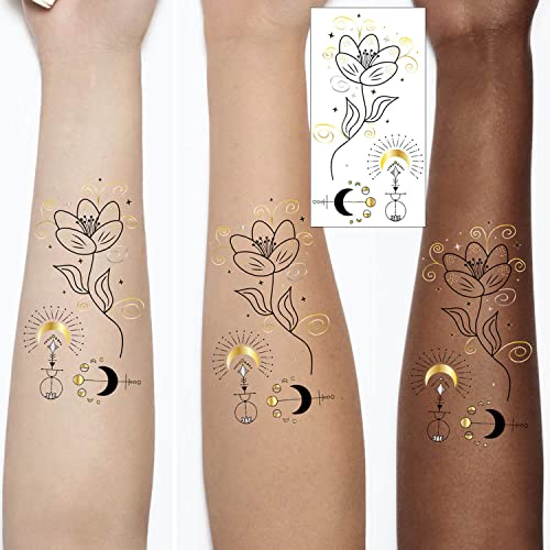 Glaryyears Metallic Gold Temporary Tattoos Pattern B Waterproof Painless Body Art
