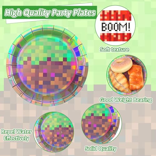Pixel Party Plates and Napkins Set - 50 Pcs Disposable Tableware