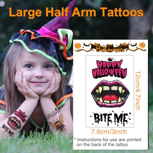 36 Sheets Large Halloween Temporary Tattoos for Kids & Adults - Half Arm Design