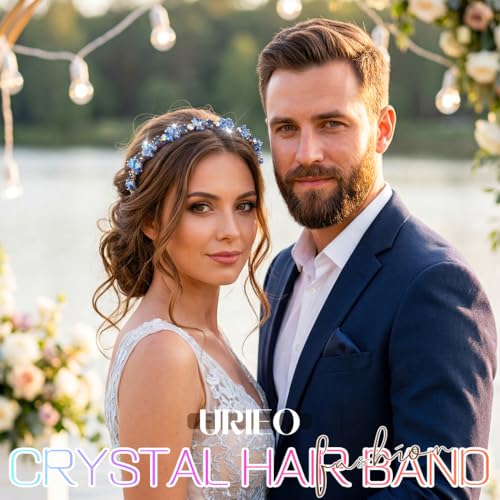 Urieo Crystal Headband with Blue Gems | Rhinestone Hair Accessory for Women