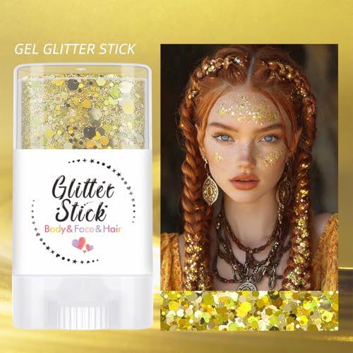 SYPAFG Red & Gold Chunky Body & Face Glitter Stick 2 Pack for Festival & Rave