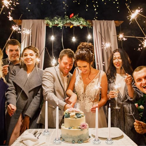 6 Pack Clear Glass Taper Candle Holders for Weddings & Decor