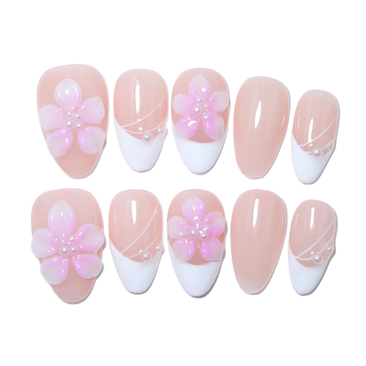Handmade Press On Nails - Nude Pink Glitter French Tips | 10 Pcs Reusable & Easy to Apply