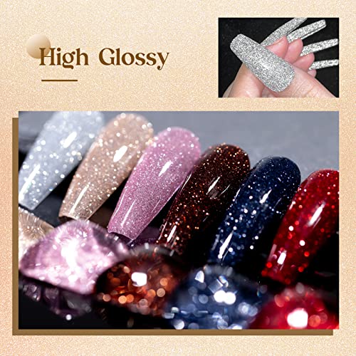 MIZHSE Reflective Glitter Gel Nail Polish Set 2 - 6 Bright Colors, 10ml Each, Sparkly Shimmer, UV LED Nail Art Varnish, DIY Manicure Kit