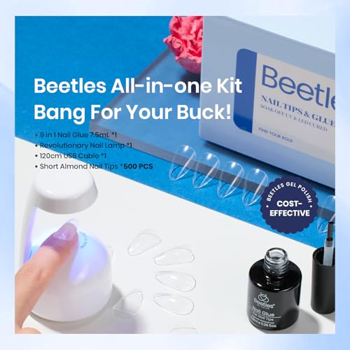 Beetles Gel Nail Kit with 504 Almond Tips & UV Lamp