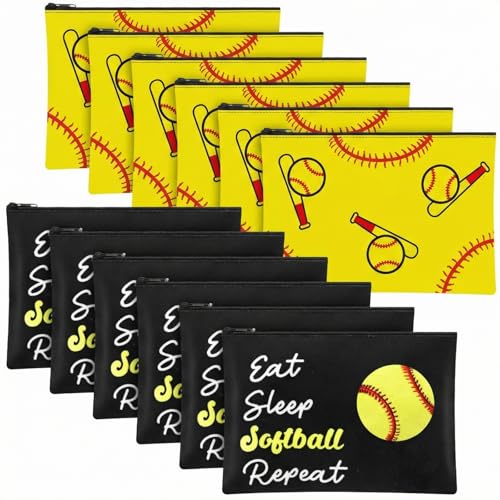 12 Pcs Softball Makeup Bags - Canvas Travel Toiletry Pouch for Team Gifts