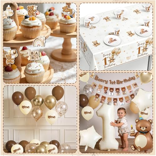 Beary First Birthday Decorations Set for Boys & Girls - 20 Guests