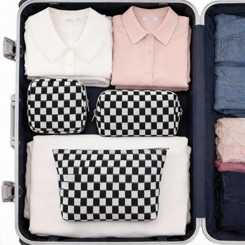 3-Piece Black Makeup Bag Set for Women - Travel Toiletry Organizer